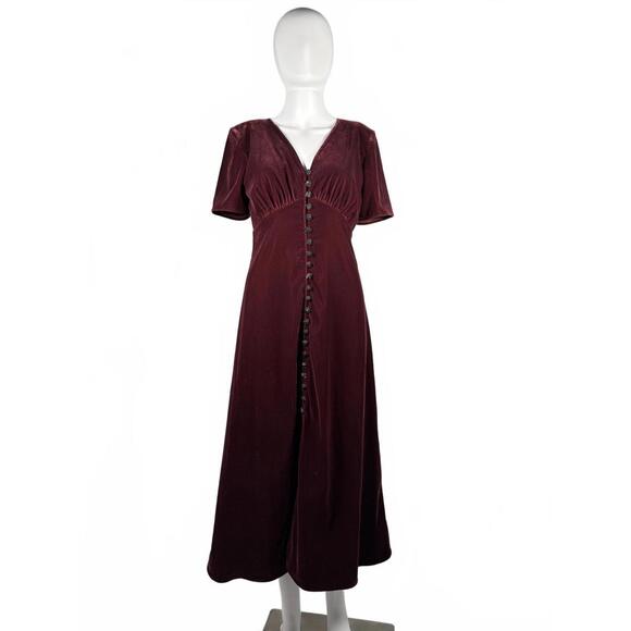 The Kooples Velvet Short Sleeve Midi Dress - Burgundy (French Size 0) - Picture 2 of 7